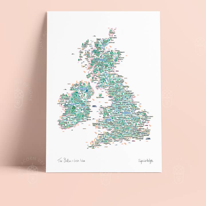 Inky Acorn Designs - Wholesale Art Print - UK & Ireland Illustrated Map Signed Art Print2