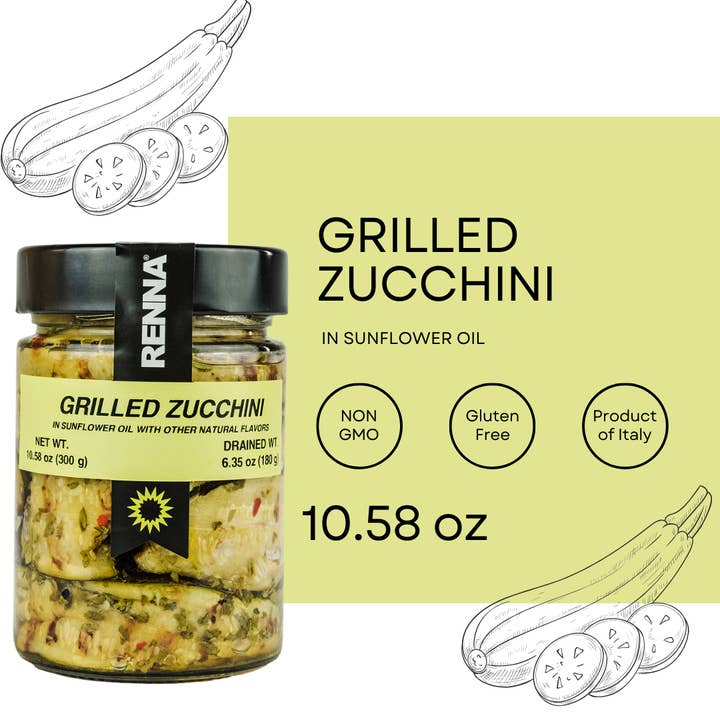 Wholesale Italian Food - Wholesale Pickled Vegetables - Renna, Grilled Zucchini In preserved in oil (10.58 oz)