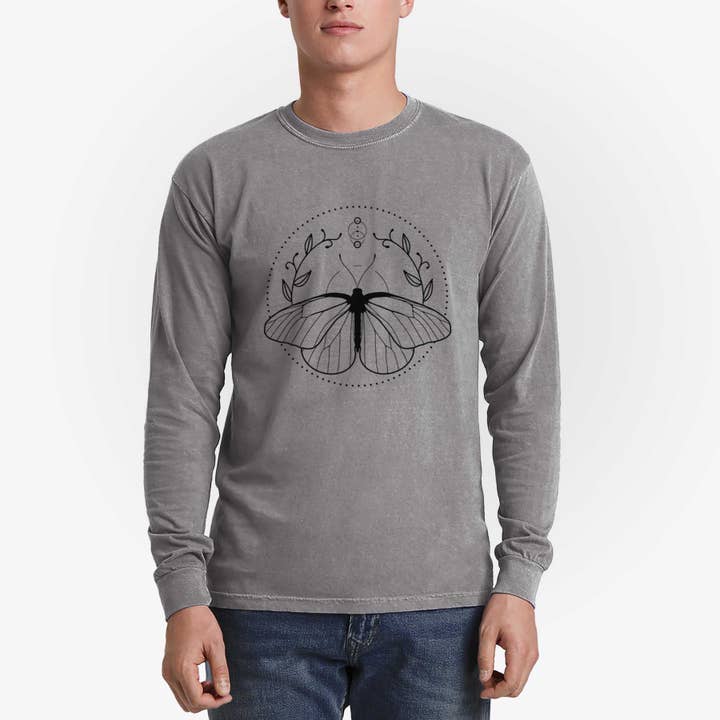 Because Tees - Wholesale Screen Printed T-Shirt - Men's - Black Veined White Butterfly Long-Sleeve T-Shirt1