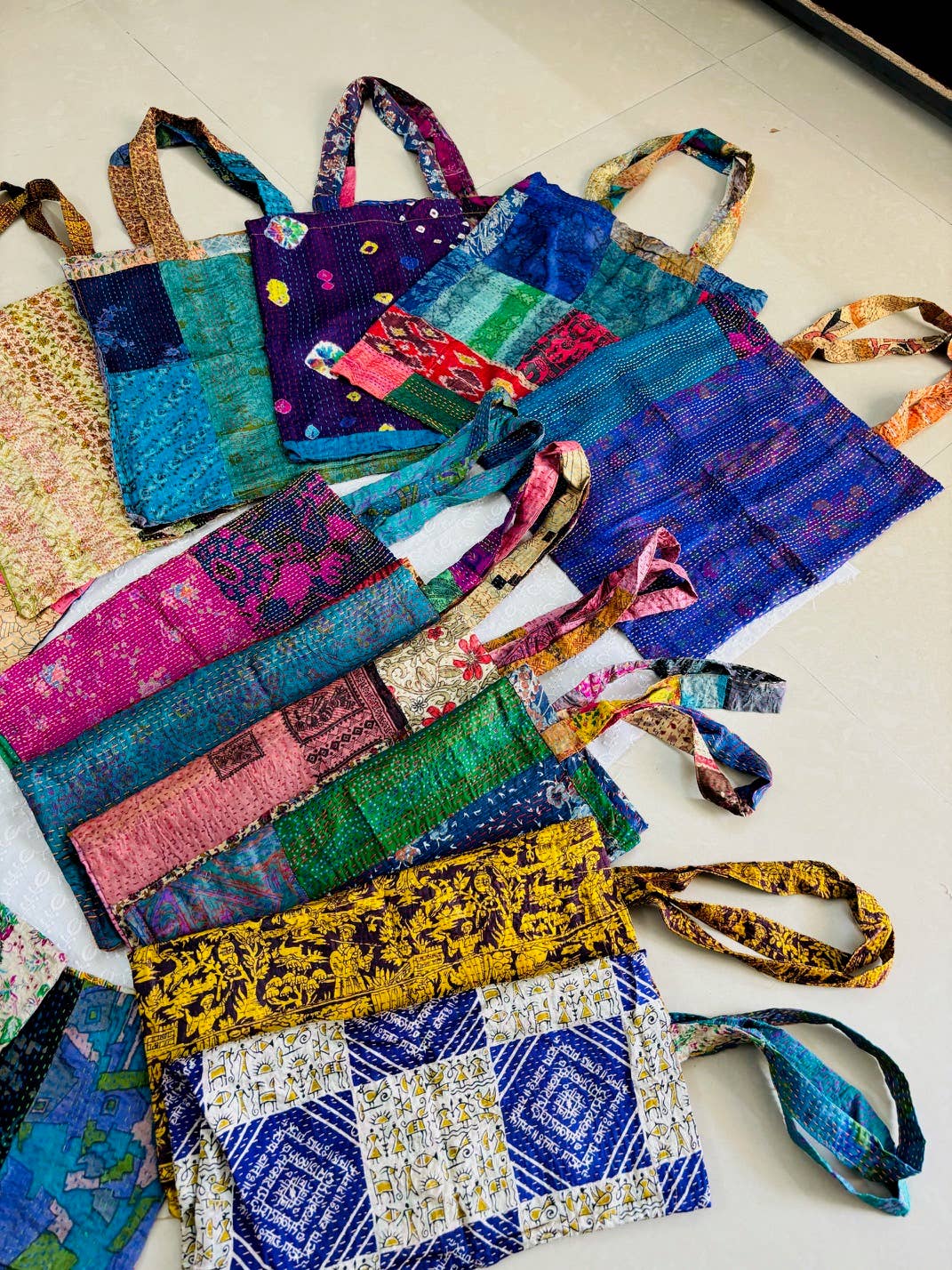 Meghcraft - Wholesale Tote Bag - Women's - SIlk Kantha Tote Bags-Reversible Silk Kantha Shopping Bags5