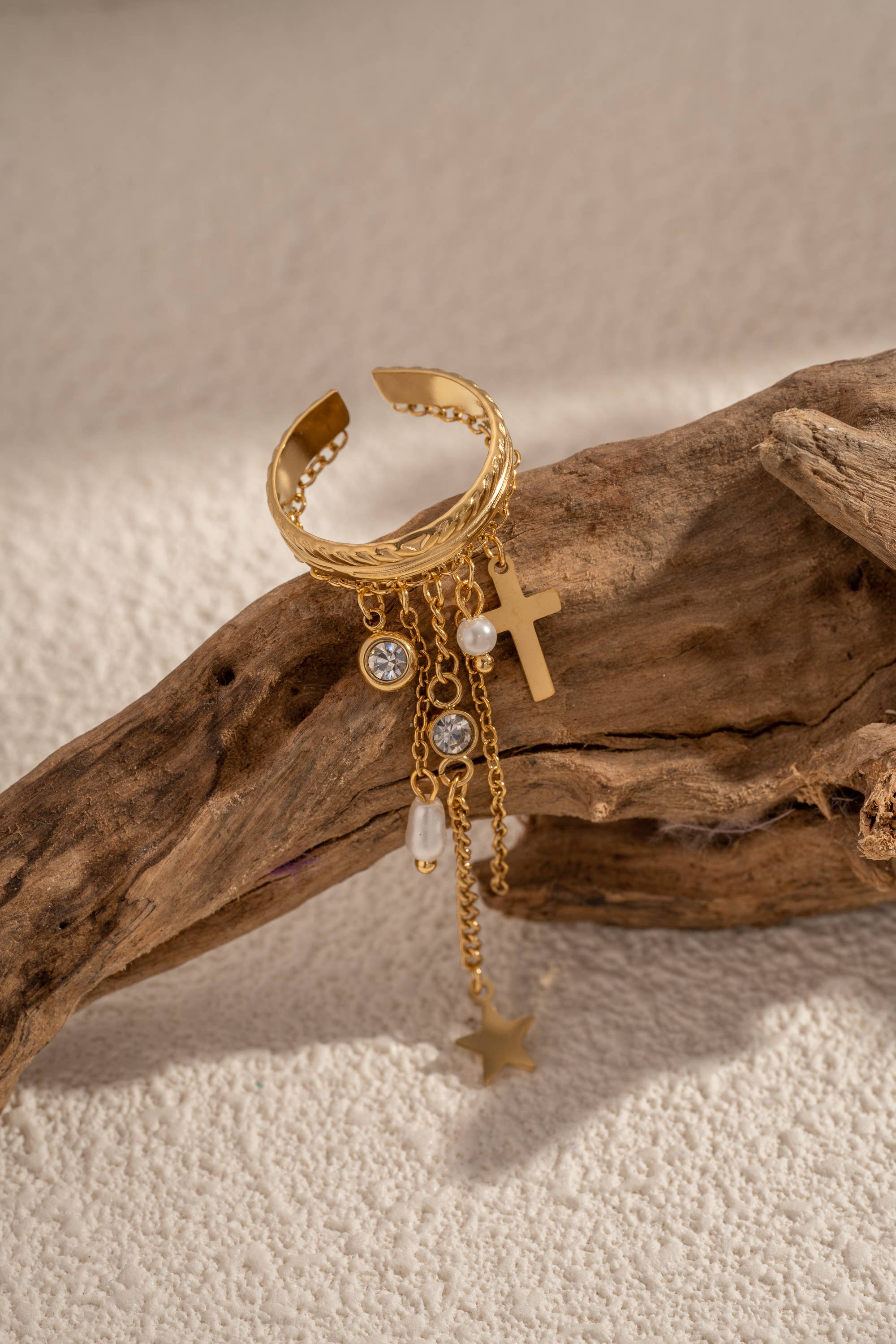 COSMOS - Wholesale Band/gestapelde ring - Verstelbare Gouden Ring Kettingen Bedels Ster Kruis Parels1