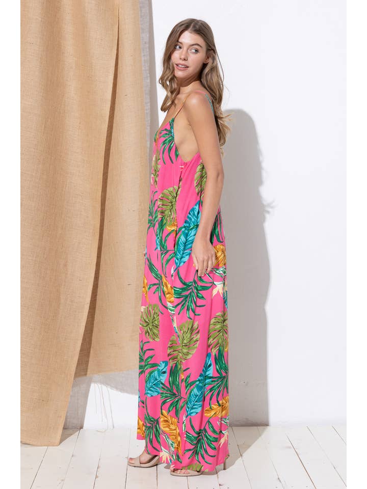 Bloidy - Wholesale Dress - Women's - Palm Leaf Tropical Floral Print Maxi Dress - C967638