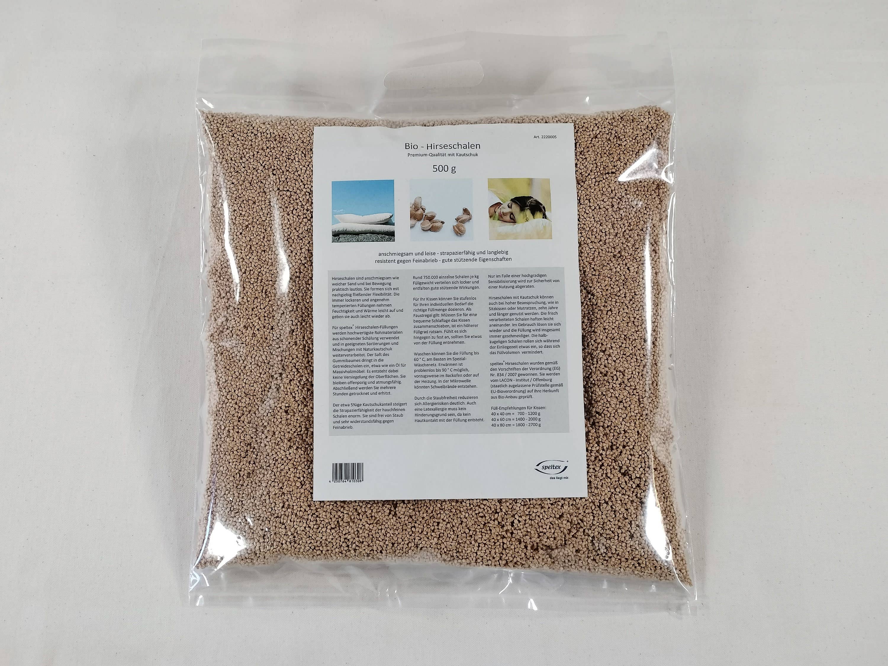 Speltex KG - Wholesale Floor pillow - Millet husks with rubber - 500 g, 2.5 kg, 5 kg, 25 kg0