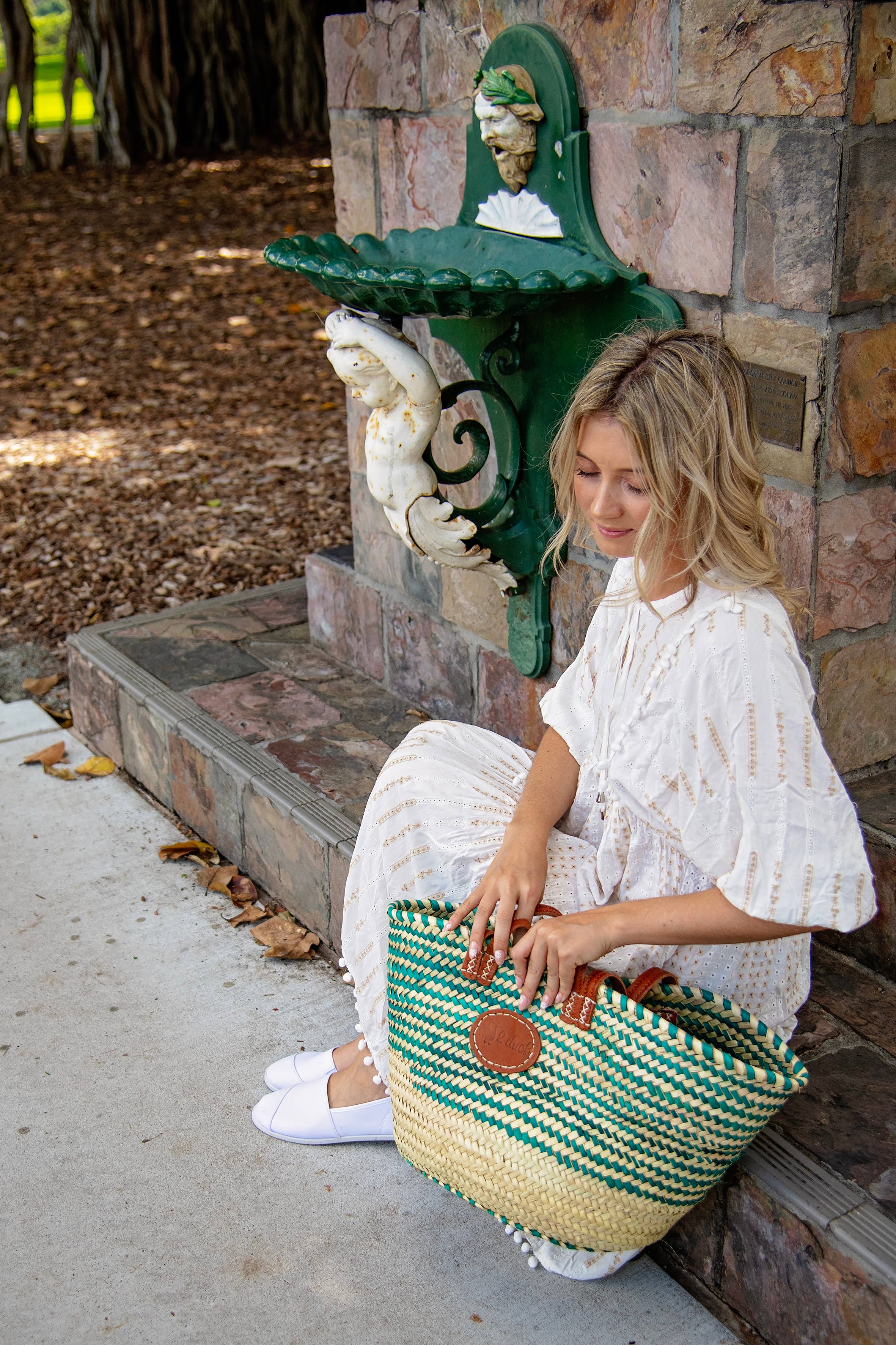 2 Duck Trading Company - Wholesale Beach bag - Classic Market Basket With Green Weaving2