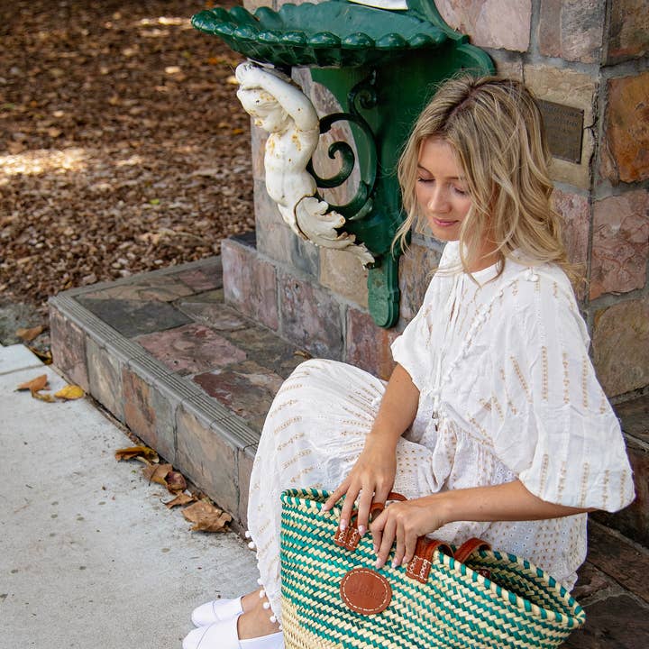 2 Duck Trading Company - Wholesale Beach bag - Classic Market Basket With Green Weaving2