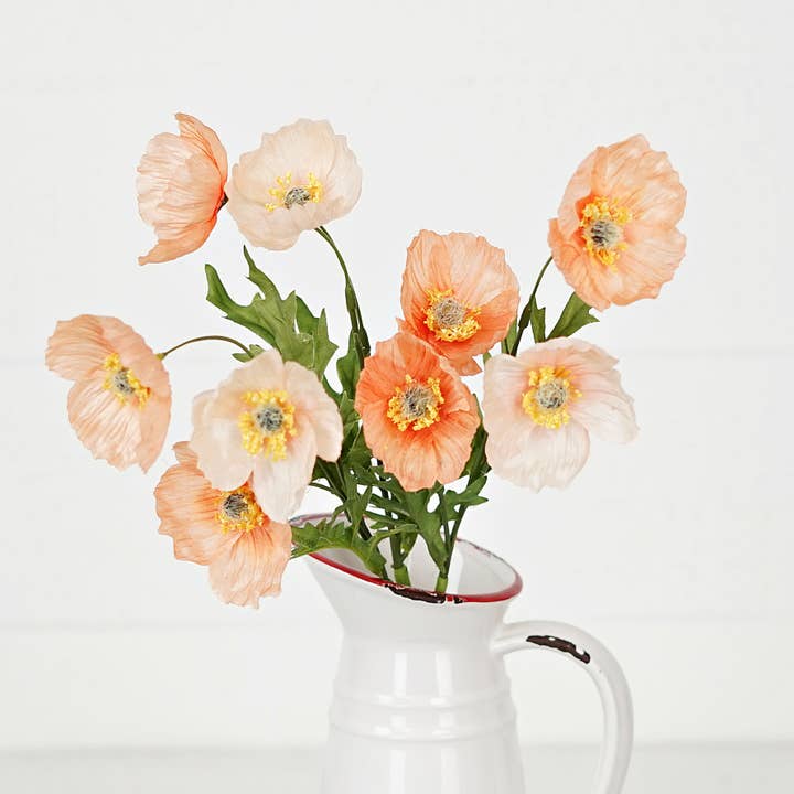 35351- 16inL Wrinkle Poppy Bush-Peach- for wholesale by Holiday Depot Inc.