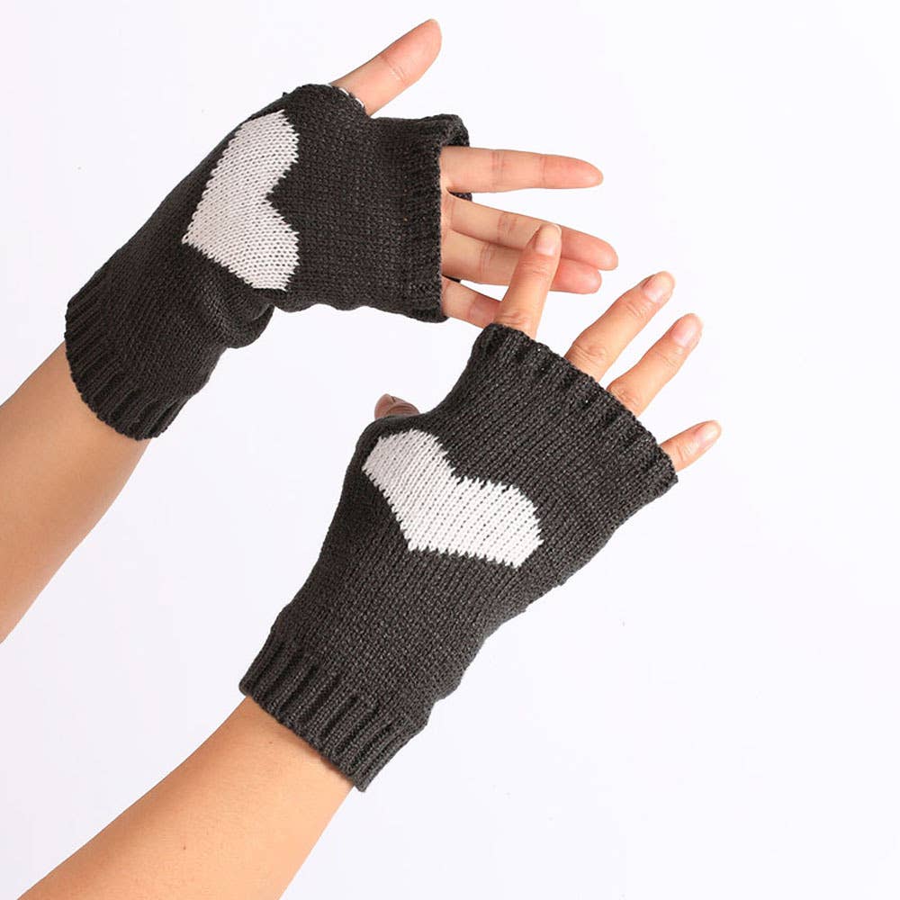 MKS America - Wholesale Gloves - Women's - Peach Heart Pattern Half-Finger Gloves2