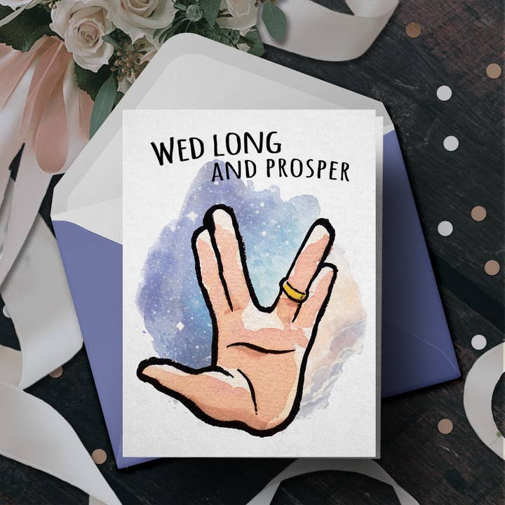 „Wed Long and Prosper” - Bruiloftsverloving in de ruimtevaart voor wholesale door Aaron Millard Illustration