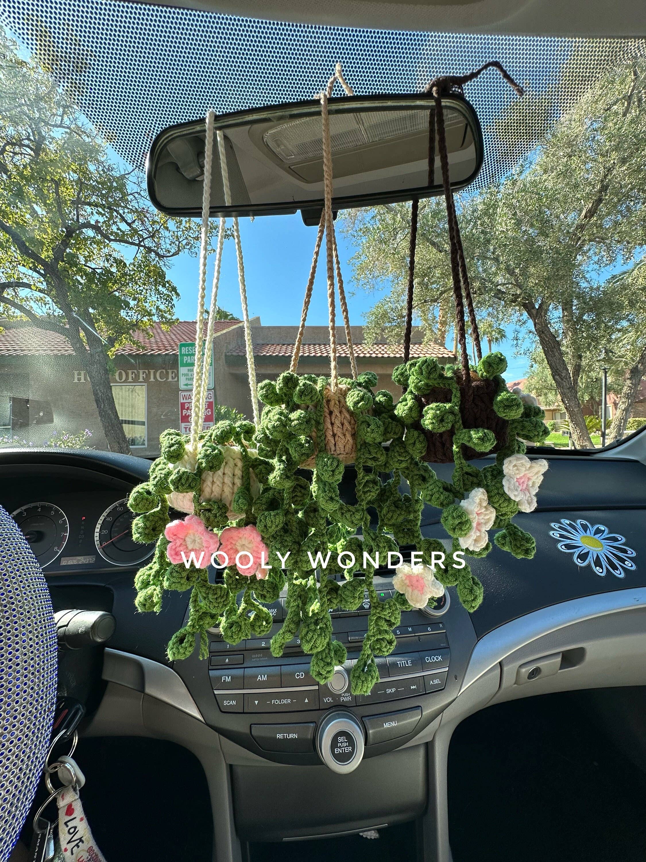 Anh2 LTD – wholesale Dekorativ berlock för bil – Dam – Virkade suckulenta växtbilspegelhängande, blomvinstockar8