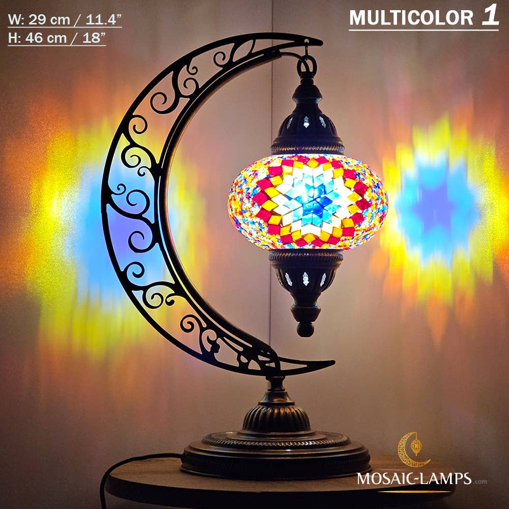 Mosaic Lamps - Wholesale Accent/Desk Lamp - 10+ Colors - Moroccan Moon Table Lamp, Arc, Murano Crescent25