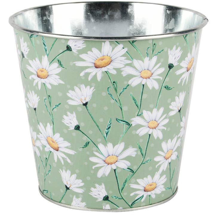 Blomsterpotte rund 'Daisies Green', metal, 15x15x14cm for engroshandel hos Dekoratief