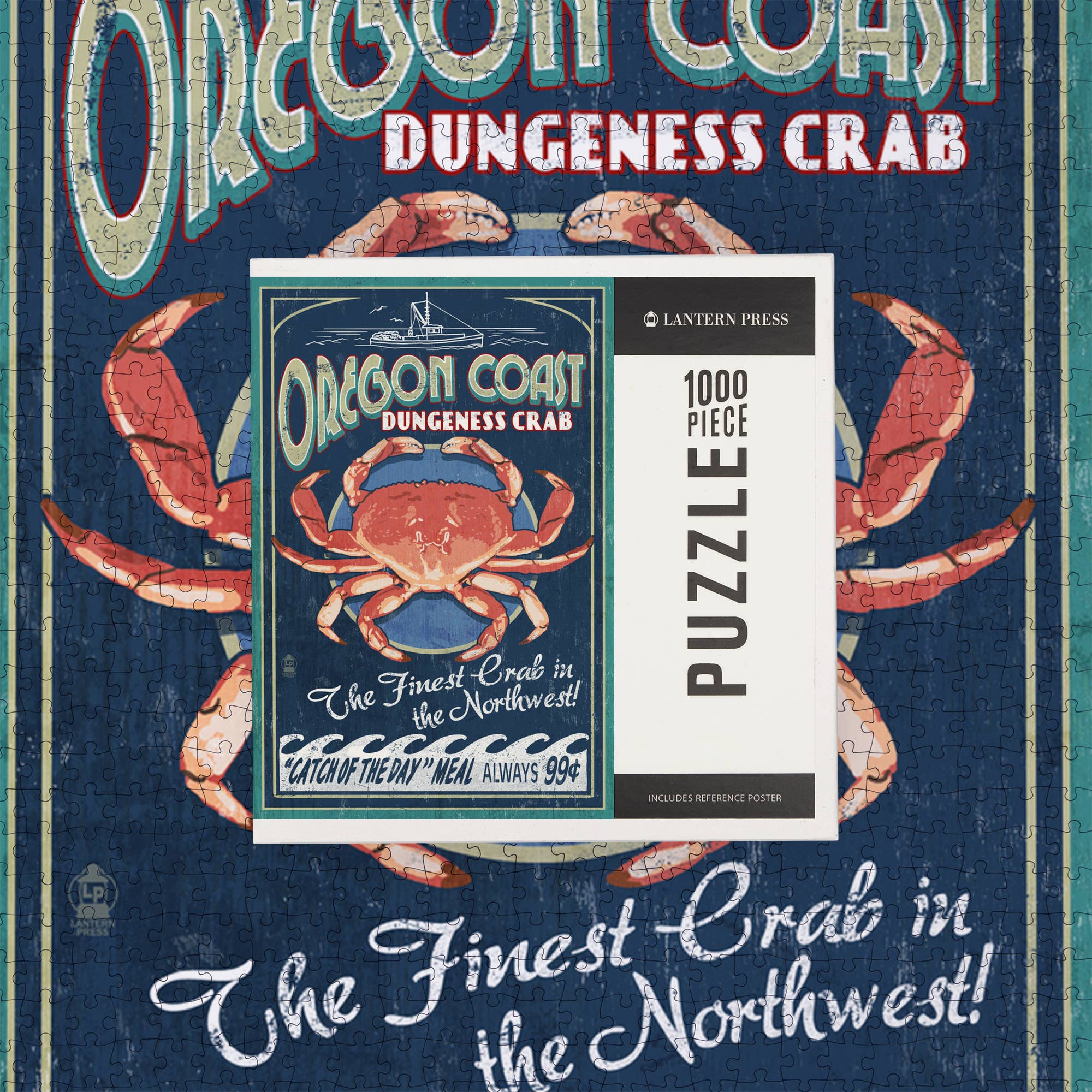 Lantern Press - Wholesale Puzzle - Adult - 1000 PIECE PUZZLE Oregon Coast, Dungeness Crab Vintage6