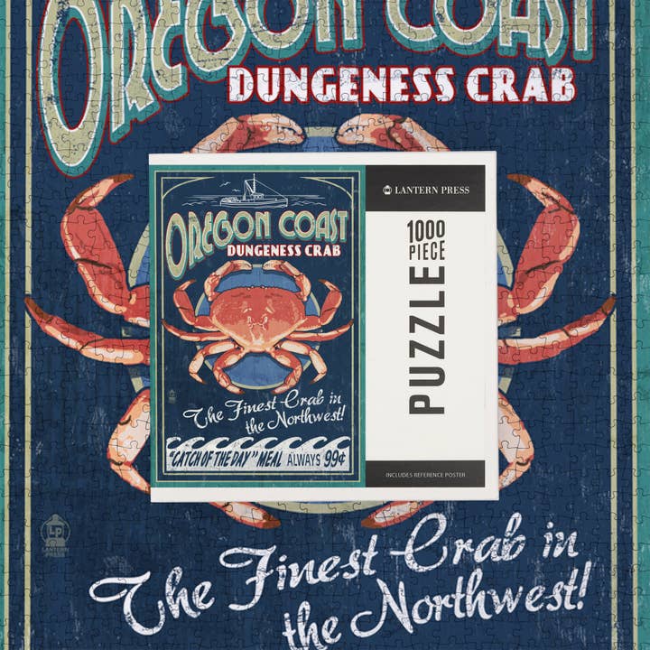 Lantern Press - Wholesale Puzzle - Adult - 1000 PIECE PUZZLE Oregon Coast, Dungeness Crab Vintage6