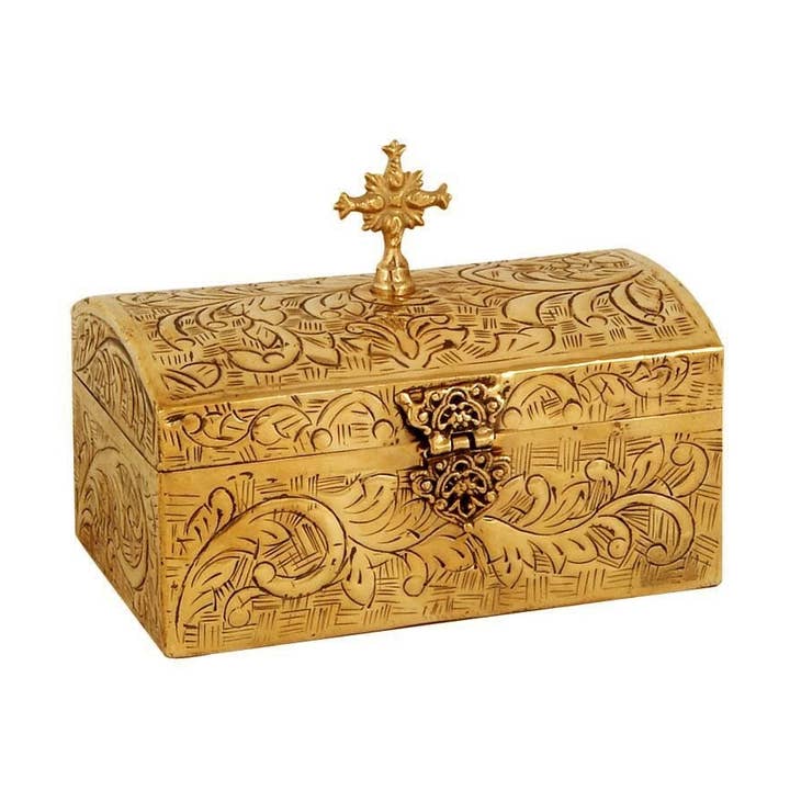 Handmade Religious Carved Brass Prayer box, Greek Vintage Decorative Jewelry Keepsake box 16x10x9cm religious gift Christian gift for wholesale by TheHolyArt