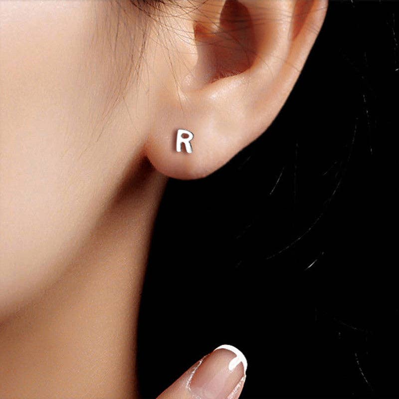 Perimade & Co. LLC - Wholesale Stud/Post Earrings - Dainty Initial Letter Stud Earrings in 925 Sterling Silver17
