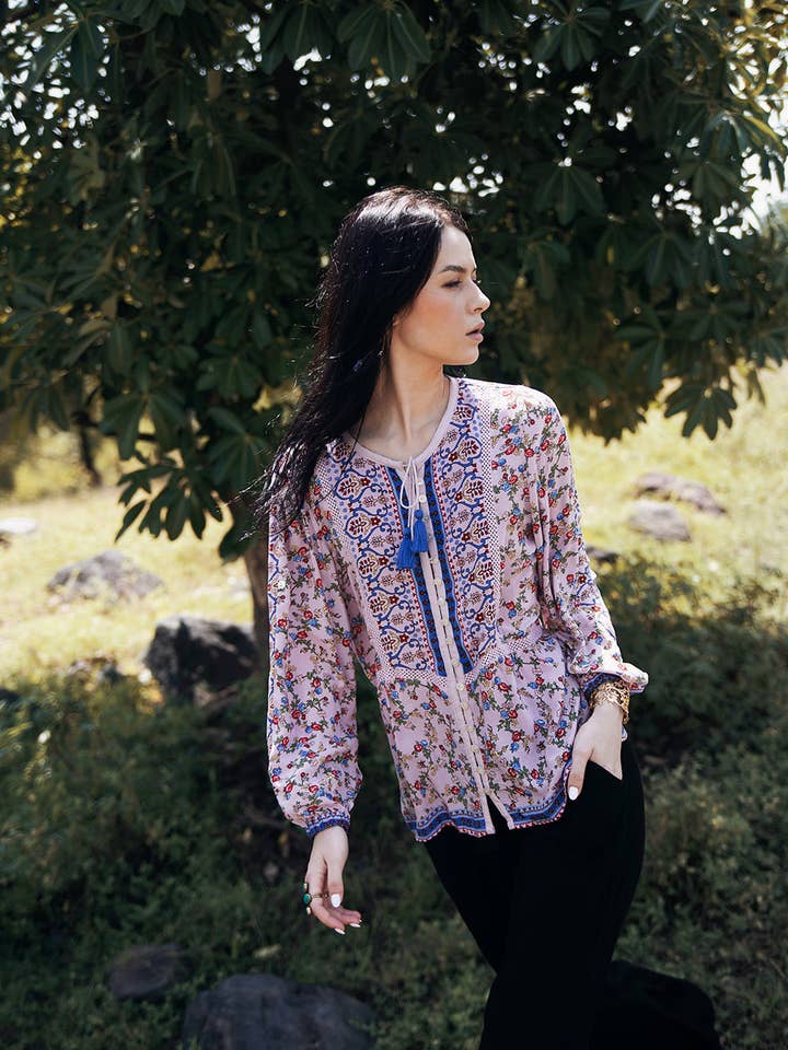 Blusa Sharon Boho - Dawn Pink per la vendita all'ingrosso da parte di Tulle and Batiste