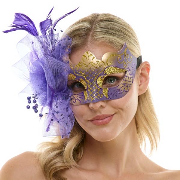 Purple And Gold Fascinator Mask for wholesale by KBW Global Corp.