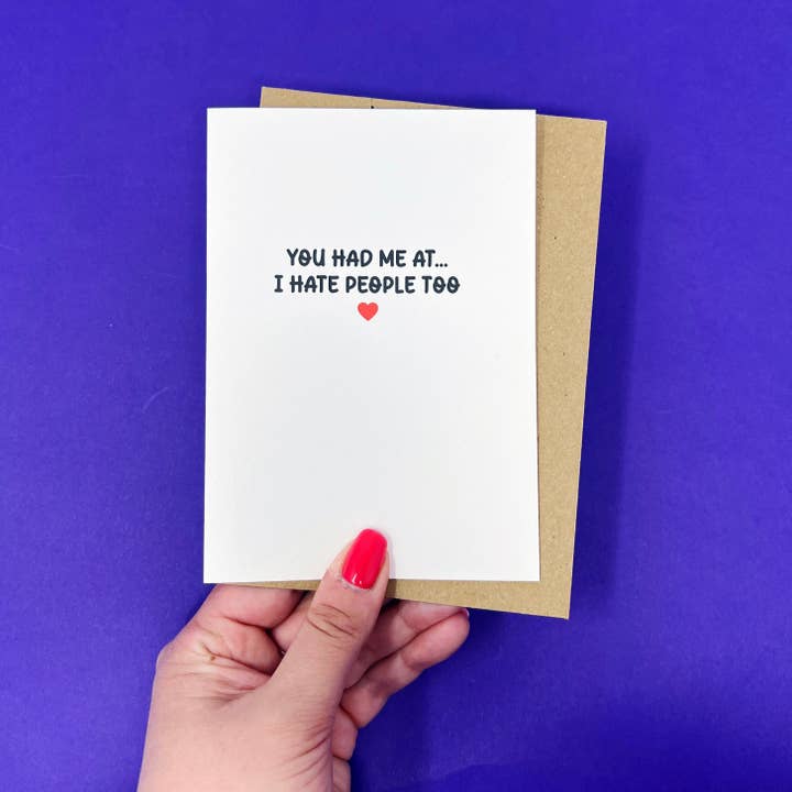 Xoxo Designs by Ruth - Venta al por mayor Tarjetas de amor - Me conquistaste con "Yo también odio a la gente" tarjeta3