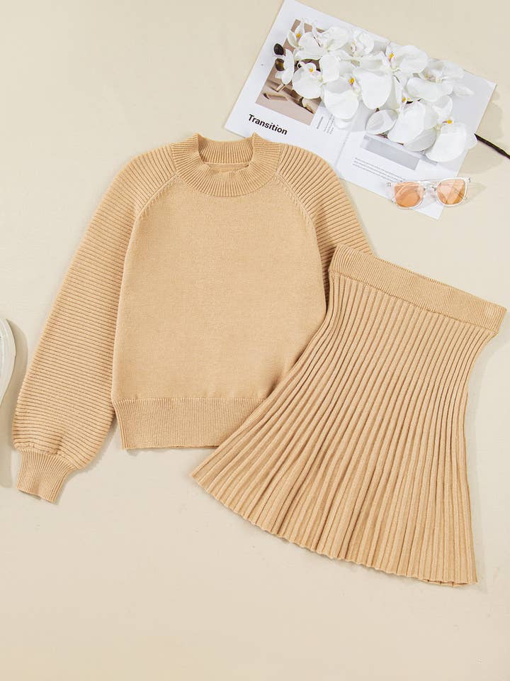 LALALOO Ribbed Puff Sleeve Sweater And Mini Skirt for wholesale by LALA LOO