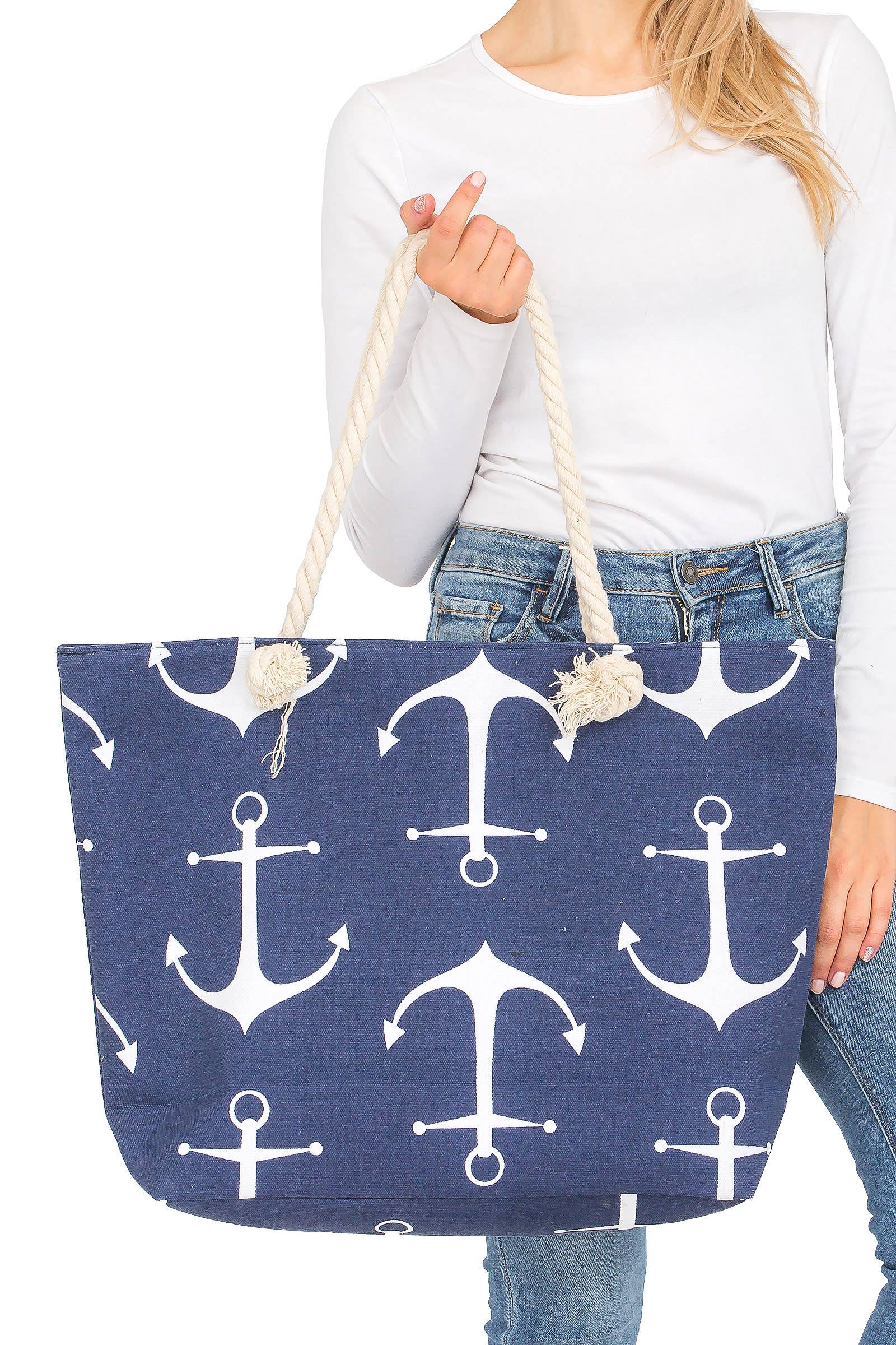 Cap Zone - Vendita all'ingrosso Borsa tote - Donna - Borsa in tela di juta con cerniera e ancora nautica2