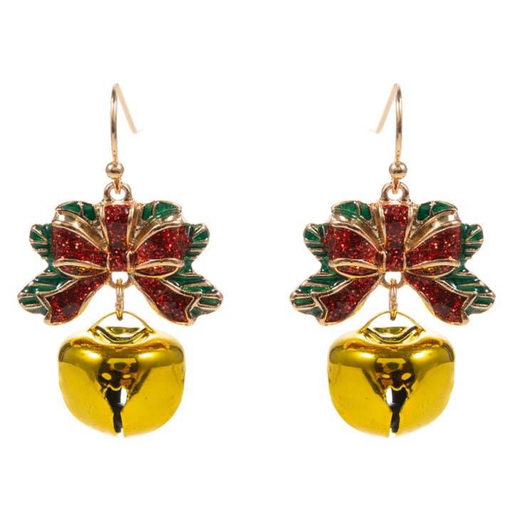 Fashion City - Wholesale Dangle Earrings - Christmas Jingle Bell Brass Hook Earrings