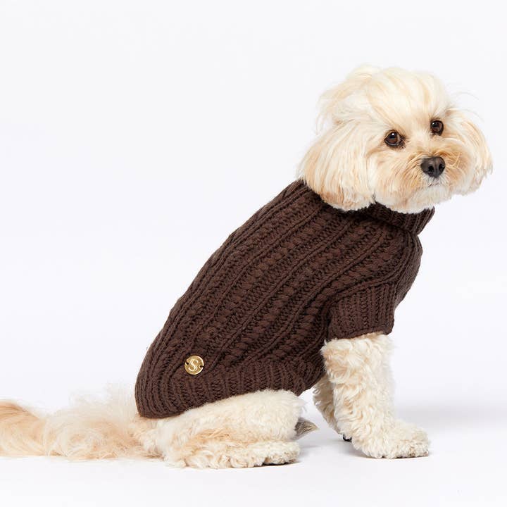 Sebastian Says - Wholesale Pet jumper – Dog - Merino Wool Cable Knit Dog Sweater - Brown5