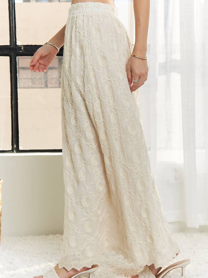 BEIGE CES3779WN- ELASTIC WAIST APPLIQUE MAXI SKIRT for wholesale on Faire