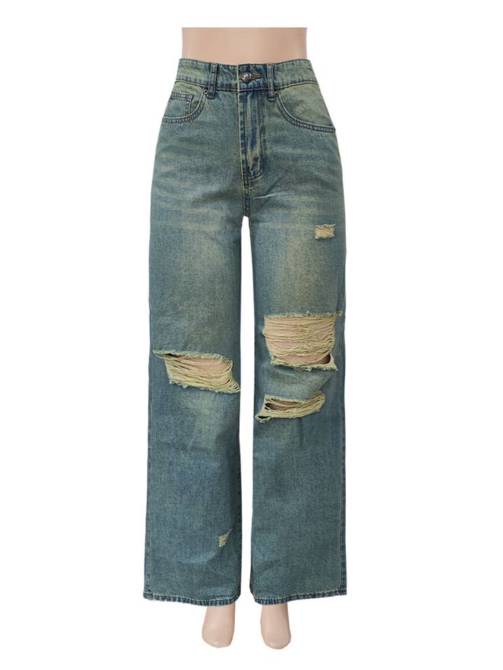 Ripped Straight Jeans Wide-leg Pants for wholesale by HIDDENBRAND