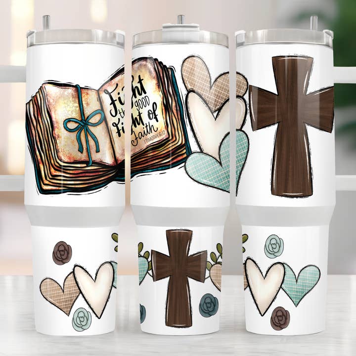 40 Unzen FIGHT THE GOOD FIGHT OF FAITH BECHER für den Großhandel von Bull Riders Mama & Co. Tumblers