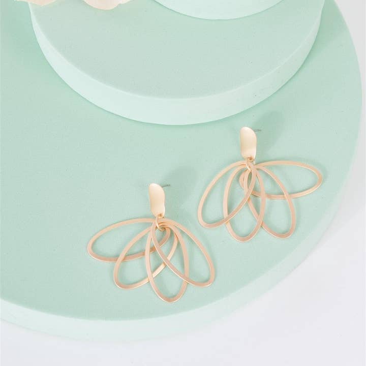 Matte Gold Lilly Oval Multi Hoop Drop Earrings for wholesale on Faire