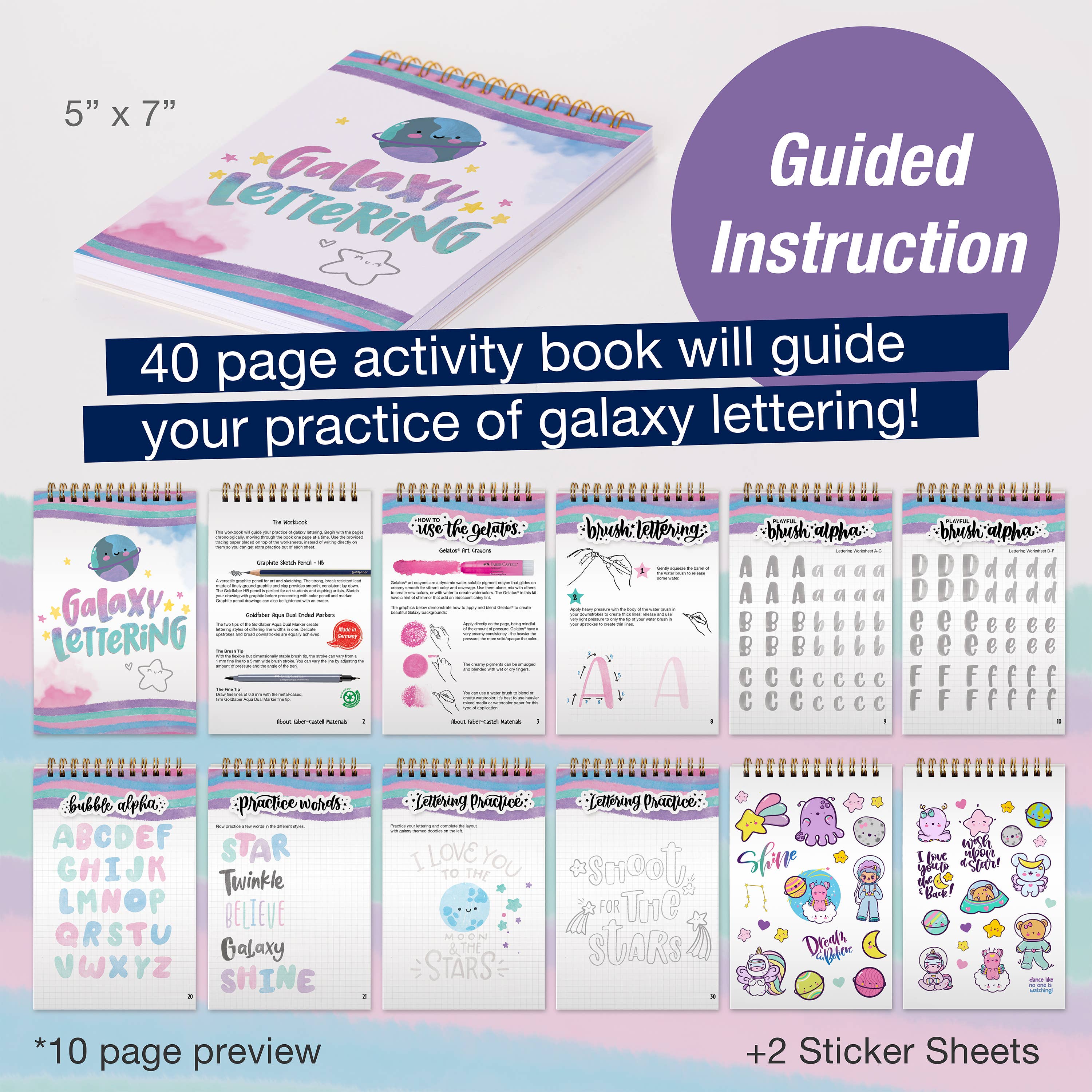 Faber-Castell / Creativity for Kids - Vente Kit de bricolage - Kit de lettrage à la main Learn Brush Galaxy pour débutants6