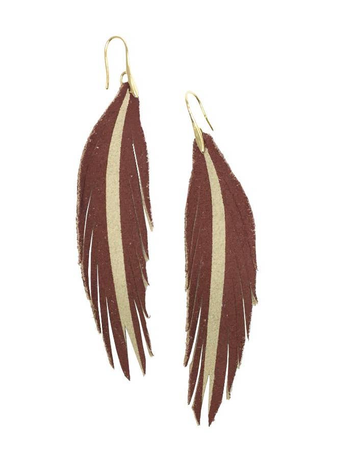 Short Feather Leather Earring - Autumn Red Painted for wholesale by The Supply Society