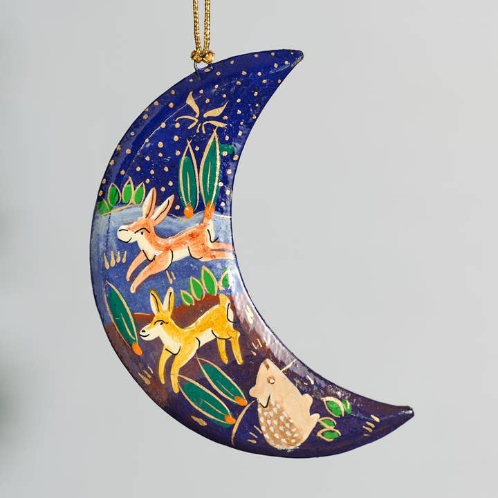 Painted Moon Paper Mache Ornament for wholesale by Ten Thousand Villages