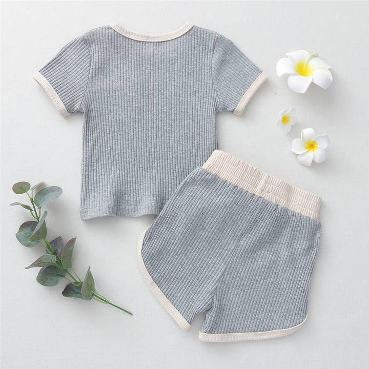 Fennco Styles - Wholesale Top & short set – Kids - Contrast Binding Top & Shorts 2pcs Little Kid Outfit25