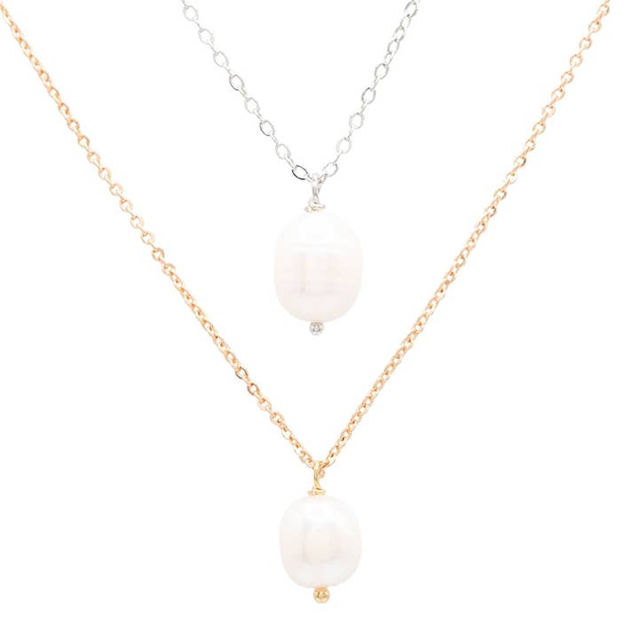 Freshwater Pearl Single Charm Drop Pendant Necklace Simple for wholesale by Rebecca Accessories LLC