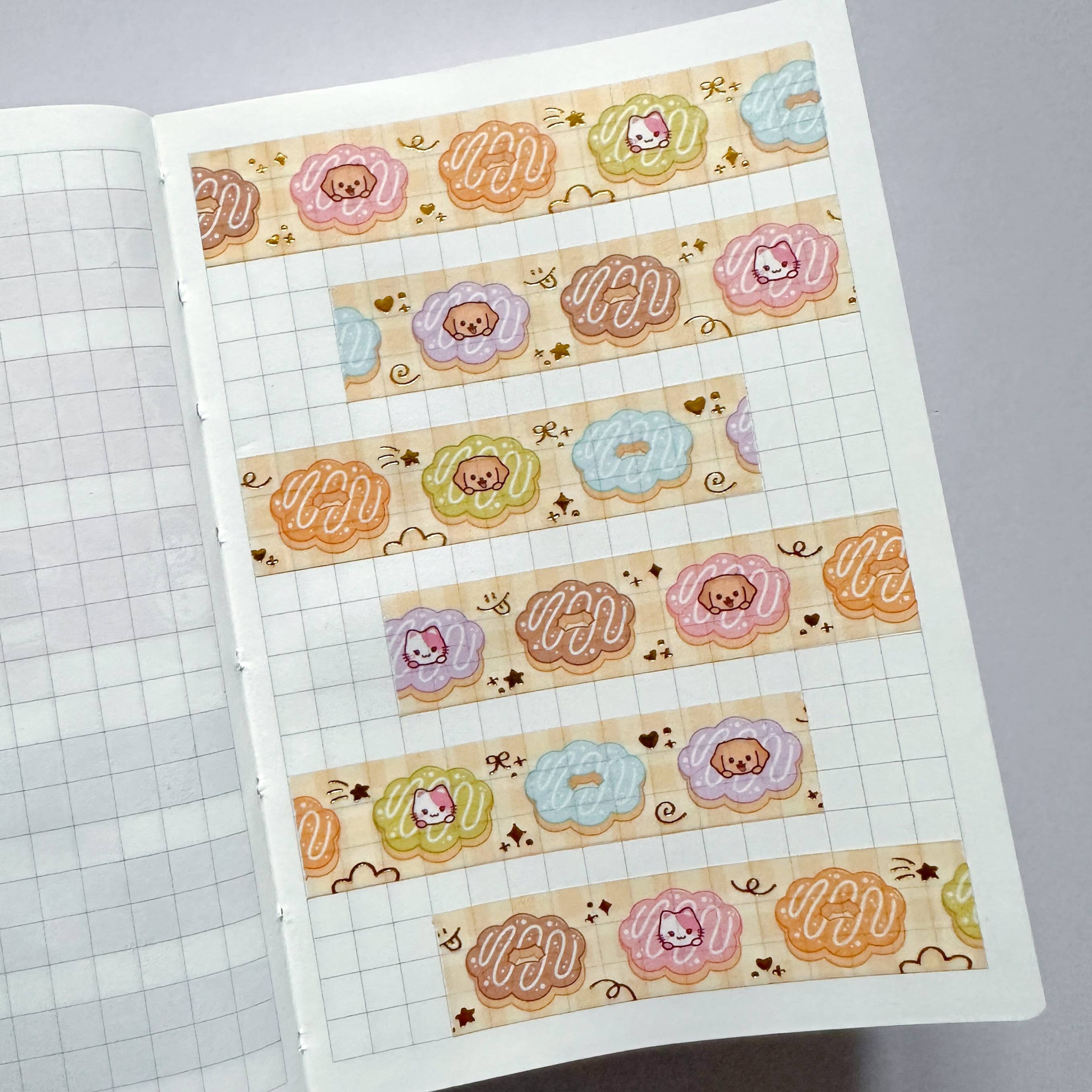 Cute Stickers Only - Wholesale Washi Tape - Rainbow Mochi Donuts 15mm Washi Tape with Gold Foil1
