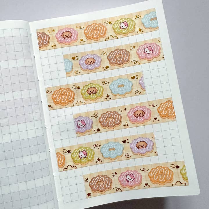 Cute Stickers Only - Wholesale Washi Tape - Rainbow Mochi Donuts 15mm Washi Tape with Gold Foil1