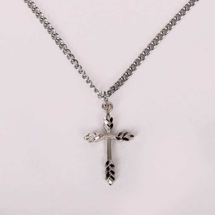 Necklace Cross - Wheat - Sterling Silver - 18" for wholesale by Swanson Christian Products