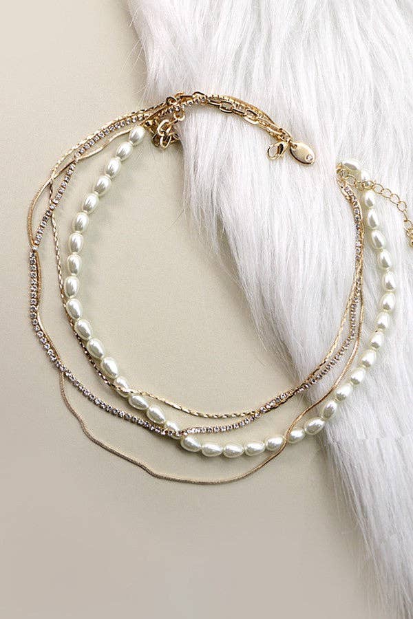 GOLD RHINESTONE PEARL MULTI LAYER NECKLACE | 52N208103 for wholesale on Faire1