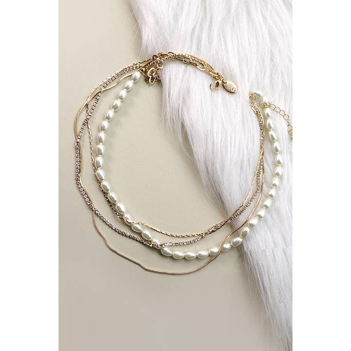 GOLD RHINESTONE PEARL MULTI LAYER NECKLACE | 52N208103 for wholesale on Faire1