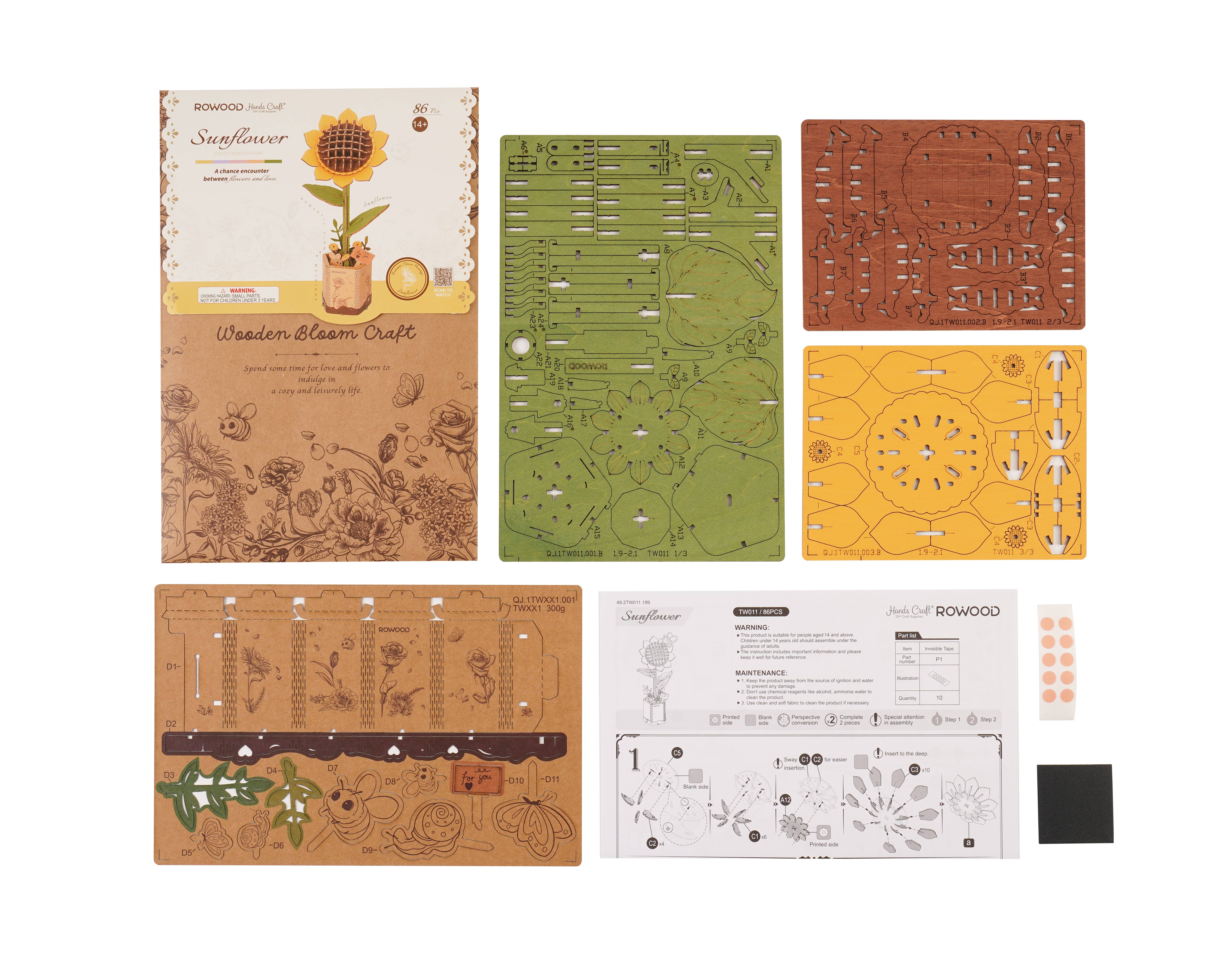 Hands Craft - Wholesale Puzzle - Kids - 3D Wooden Flower Puzzles: Sunflower3