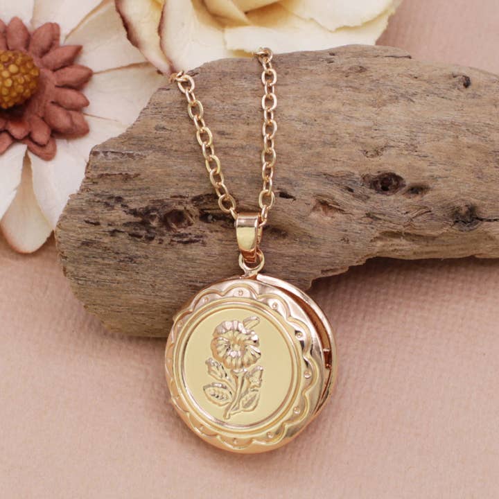 Vintage Memories Gold Flower Locket Necklace for wholesale by ZAD
