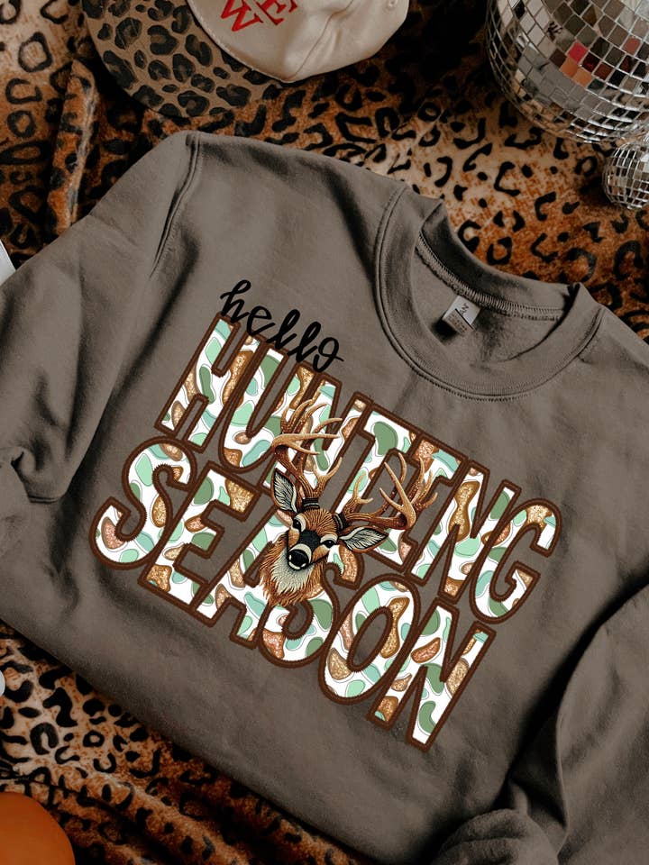 Hello Hunting Season Sweatshirt  for wholesale by Downtown Darling Wholesale