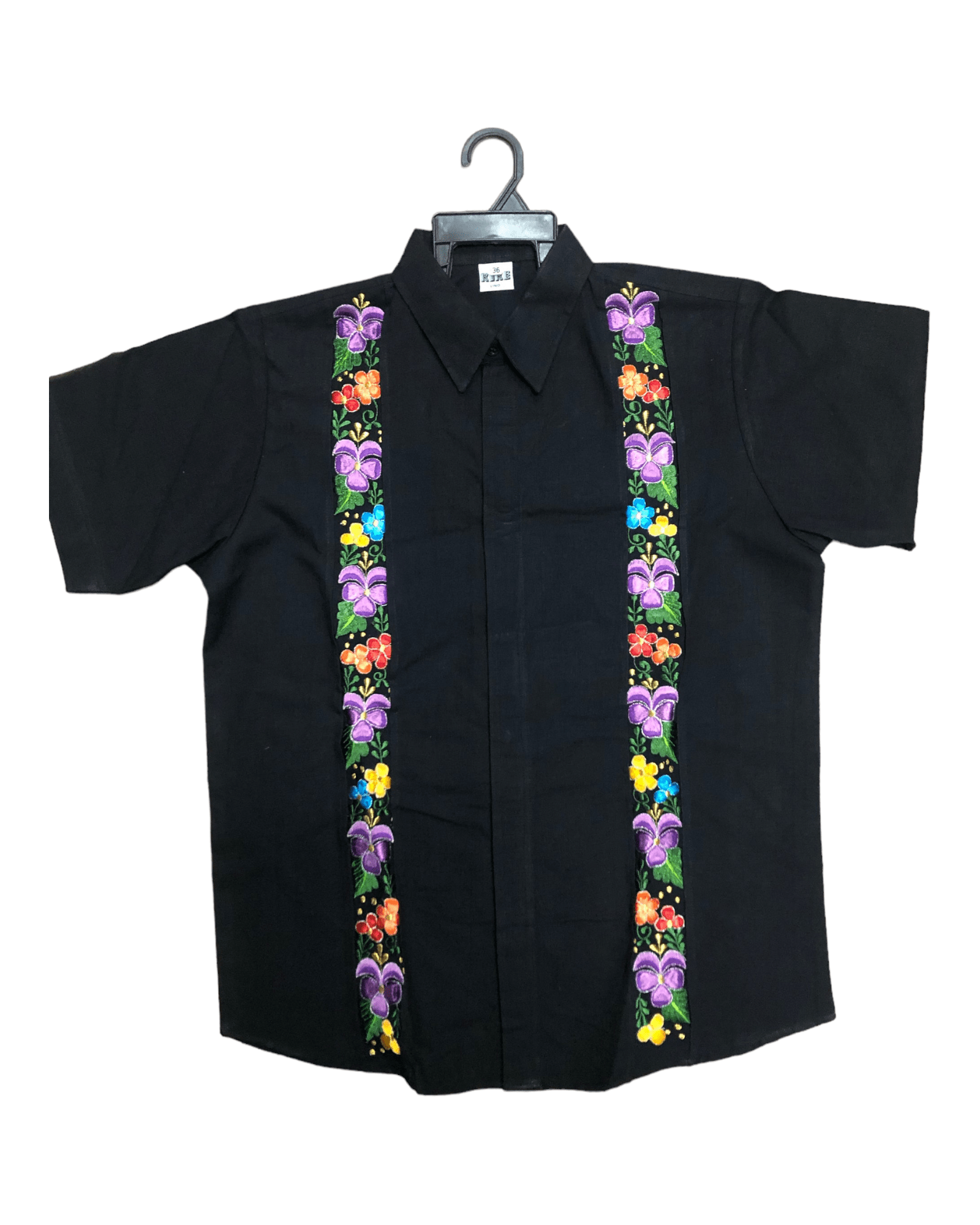 Cielito Lindo – Camisa de botões - Homem por atacado – Guayabera de Linho Preto Masculino com Bordado Floral0