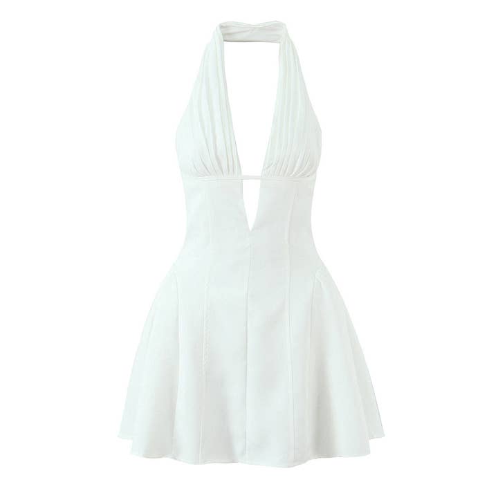 Sleeveless Deep V Neck Halter Short Dress for wholesale by Sheer Trend