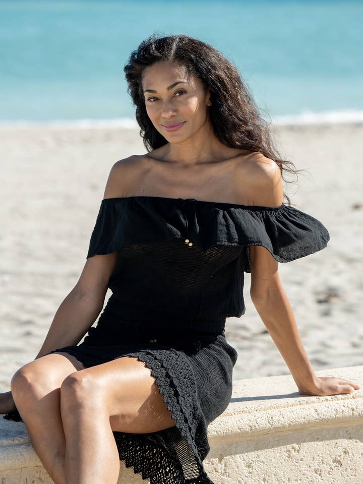 Bonita Black Off-Shoulder Top for wholesale by Cotton Natural