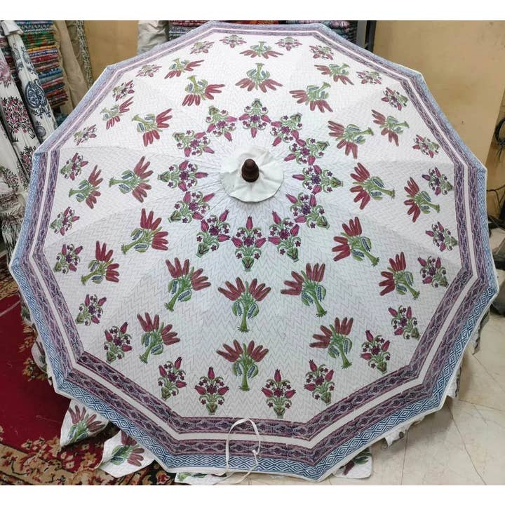 Bhawana Handicrafts - Wholesale Patio Umbrella - 5 Piece Lot, Garden Umbrella Indian Floral Patio Parasol