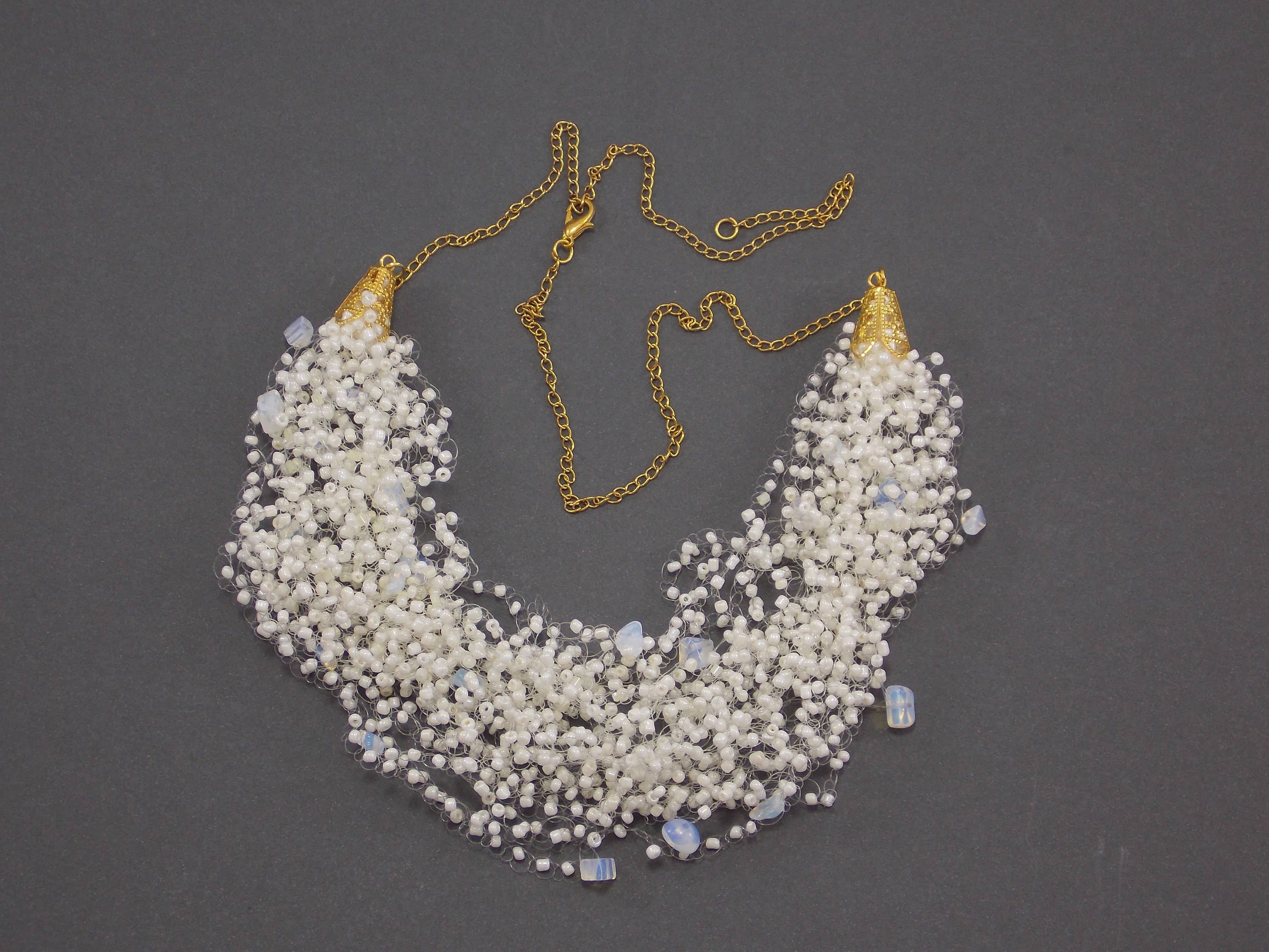 Ninolia - Vendita all'ingrosso Collane di perline/perle - Collana di pietra di luna con perline di pietre preziose di luna e perla beige regalo di San Valentino per fidanzata elegante stratificazione delicata lunghezza personalizzata