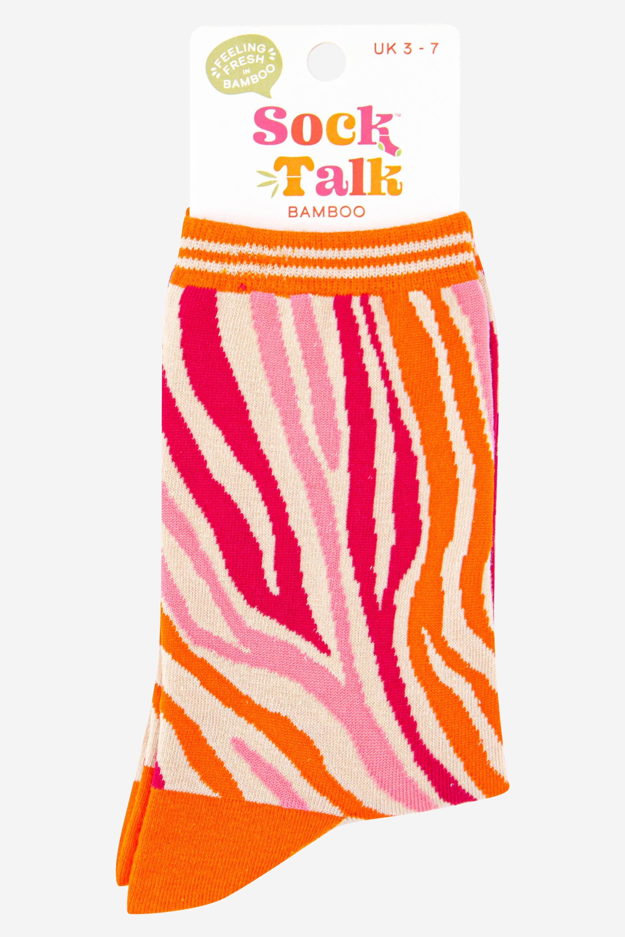 Sock Talk – wholesale Socks – Women's – Women's Zebra Print Bamboo Socks in Orange Pink3