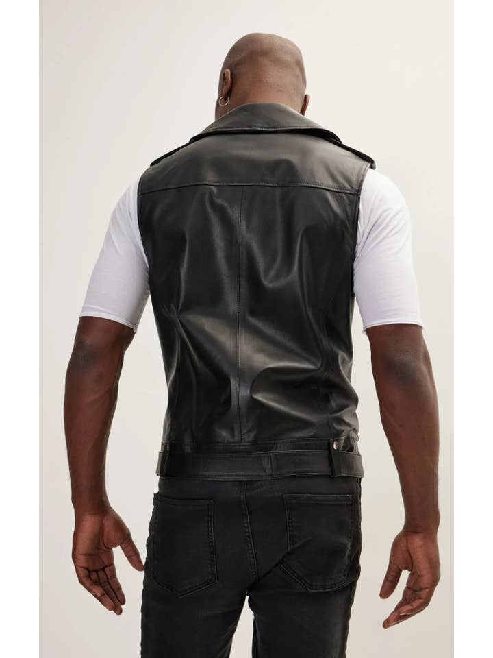 Men's Leather Moto Vest - Black for wholesale on Faire5